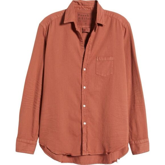 Frank & Eileen Relaxed Cotton Button Up Shirt Size Large Orange - Picture 5 of 11